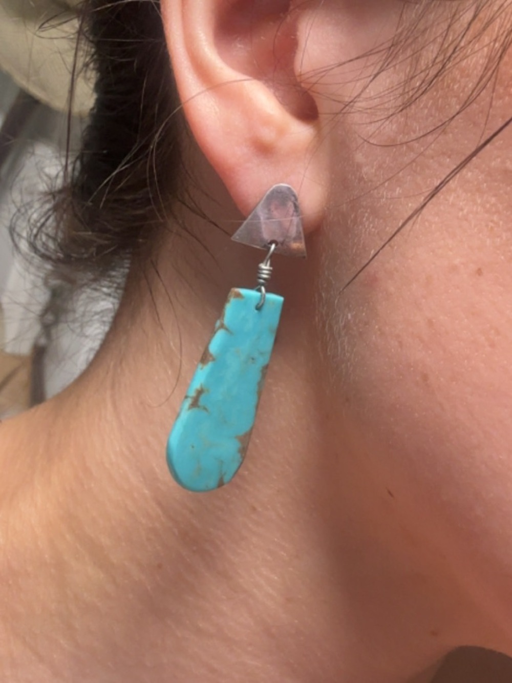 Vintage Navajo Turquoise Sterling Slab Earrings - Picture 4 of 8
